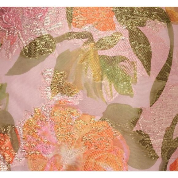 Adrianna Papell Metallic Floral Jacquard Midi Dress Sz 6 Yellow Orange Fit Flare - Picture 5 of 10